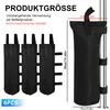 The image displays product dimensions and multiple sandbags attached to a pole. Produktbild-Vorschau