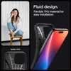 A collage of images showcasing a phone case and a person. One image shows a woman sitting on a stool. Another image shows a close-up of a phone case with a phone inside. The third image shows the interior of a phone case with a spider web pattern. Produktbild-Vorschau