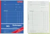 A side-by-side comparison of two different invoice forms, one blue and one white with yellow accents. Produktbild-Vorschau