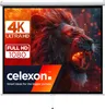 A projection screen displaying a roaring lion image with resolution and brand information. Produktbild-Vorschau
