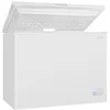 A white chest freezer with its lid open, showing the interior and a light. Produktbild-Vorschau