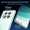 A close-up marketing image showing the screen and camera protection features of a clear phone case. Produktbild-Vorschau