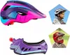 A collage of a child's bicycle helmet and two children wearing helmets. Anteprima dell’immagine prodotto