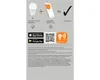 Diagram showing how a smart bulb, a smartphone with an app, and a checkmark combine to represent a smart home setup. Produktbild-Vorschau