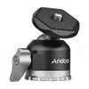 A close-up studio shot of a black and silver camera tripod ball head. Produktbild-Vorschau