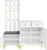 A white entryway furniture set with a coat rack, bench, and shoe cabinet. Anteprima dell’immagine prodotto