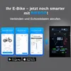 Marketing image showing app interfaces and an e-bike display. Produktbild-Vorschau