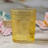 Trinkgläser Vintage - Glas - lebensmittelecht - 280ml - H: 10cm - mit Muster - gelb - 4er Set Produktbild-Vorschau