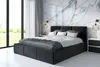 A modern bedroom with a large bed, marble accent wall, and large windows. Produktbild-Vorschau