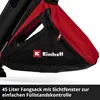Close-up of a black and red collection bag with a zipper and a clear window, attached to a larger black object. Produktbild-Vorschau