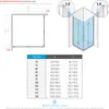Diagrams and a table showing installation dimensions and size options for a shower cabin. Produktbild-Vorschau