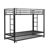 A black metal bunk bed with a pull-out trundle bed and a ladder, shown against a white background. Podgląd zdjęcia produktu