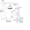Technical drawing of a faucet with dimensions and angles indicated. Produktbild-Vorschau