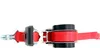 A red and black ratchet strap with a metal hook on a white background. Produktbild-Vorschau