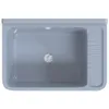 A top-down view of a gray resin sink with a ribbed drainboard on the right side. Produktbild-Vorschau