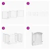 A collage of four images showing a white wooden pet gate in different configurations. Náhľad obrázku produktu