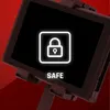 A close-up of a tablet screen displaying a lock icon and the word "SAFE" against a red background. Produktbild-Vorschau