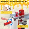 A close-up marketing image of a manual honey extractor, highlighting its features with text overlays and illustrative graphics. Produktbild-Vorschau