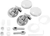 A collection of hardware components, likely for a toilet seat hinge, laid out on a white background. Produktbild-Vorschau