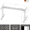 A diagram of an adjustable desk frame with dimensions and feature icons. Náhľad obrázku produktu