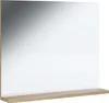 A frameless mirror with a wooden shelf attached to the bottom, shown against a white background. Produktbild-Vorschau