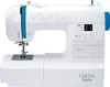 A white sewing machine with blue accents. Produktbild-Vorschau