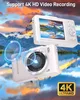 A digital camera is shown in front of a scenic mountain and lake background, with text highlighting its features. Produktbild-Vorschau