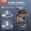 Marketing image showing an endoscope camera with its screen displaying an engine, along with diagrams illustrating its use in pipes and feature callouts. Produktbild-Vorschau