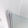 A close-up view of a shower enclosure hinge and frosted glass panel. Náhled obrázku produktu