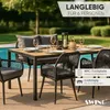An outdoor dining set with chairs and a table is set up by a swimming pool. Podgląd zdjęcia produktu