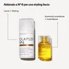 Two Olaplex hair products are displayed against a white background, with text overlays describing their benefits and usage. Voir les images du produit
