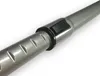 A close-up shot of a gray, metallic vacuum cleaner extension tube with a black button and a black ring. Produktbild-Vorschau