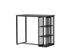 A black metal frame standing desk with dark gray wood-effect top and three shelves on the right side, presented on a white background. Produktbild-Vorschau