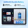 A tablet displaying app icons and movie posters, with a graphic illustrating battery life. Náhled obrázku produktu