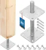 A wooden post is shown attached to a metal post base, with additional metal post bases and screws displayed separately. Anteprima dell’immagine prodotto