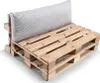 A sofa made from wooden pallets with a light gray cushion. Produktbild-Vorschau