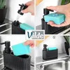 Collage showing how to use a dish soap dispenser with a sponge holder. Produktbild-Vorschau