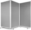 A three-panel room divider with a gray fabric surface and silver metal frame, standing on wheels. Produktbild-Vorschau