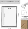 Diagram showing the dimensions of a picture frame, with additional details about the frame's profile and a note about removing protective film. Produktbild-Vorschau