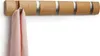 A wooden coat rack with five retractable hooks, one of which is holding a pink scarf. Podgląd zdjęcia produktu
