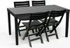 A black rectangular outdoor dining table with four black folding chairs, shown from a slightly elevated front-left angle against a white background. Náhled obrázku produktu
