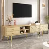 Fortuna Lai 160 cm Meuble TV avec pieds dorés, deux tiroirs Voir les images du produit 3
