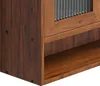 A close-up view of the corner of a wooden cabinet with a fluted glass door. Produktbild-Vorschau