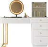 A white vanity table with a round LED mirror and storage drawers. Anteprima dell’immagine prodotto