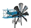 A blue metal biplane garden stake with a large propeller. Produktbild-Vorschau