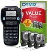 A DYMO LabelManager 160 starter set with three label tapes, shown with its packaging. Produktbild-Vorschau