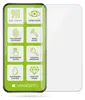 A screen protector is shown with its features highlighted in a grid on the left side of the image. Produktbild-Vorschau