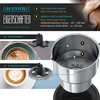 This image is a collage showcasing the features and components of an electric milk frother. It includes close-ups of the frother's attachments and diagrams indicating fill levels inside the jug. Produktbild-Vorschau