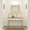 A console table with a mirror and decorative items in a hallway. Produktbild-Vorschau