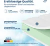 A diagram of a mattress topper showing its layers and features, with descriptive text and icons. Voir les images du produit